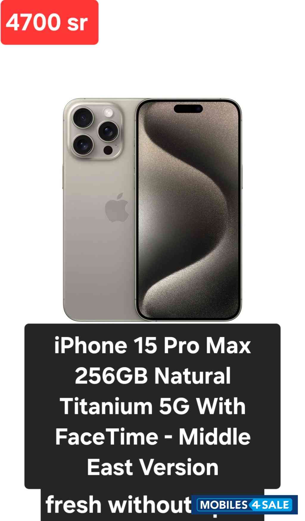 Natural Titanium Iphone iPhone 15 Pro Max 256GB Natural Titanium 5G With FaceTime - Middle East Version